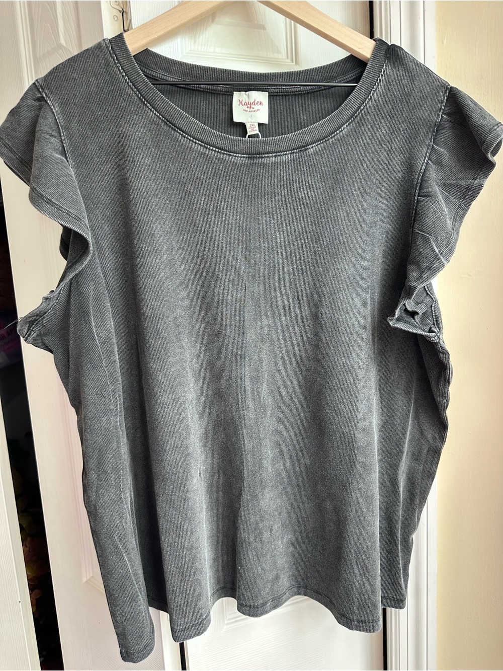 Black Washed Ruffle Sleeve Top - Picture 2 of 12